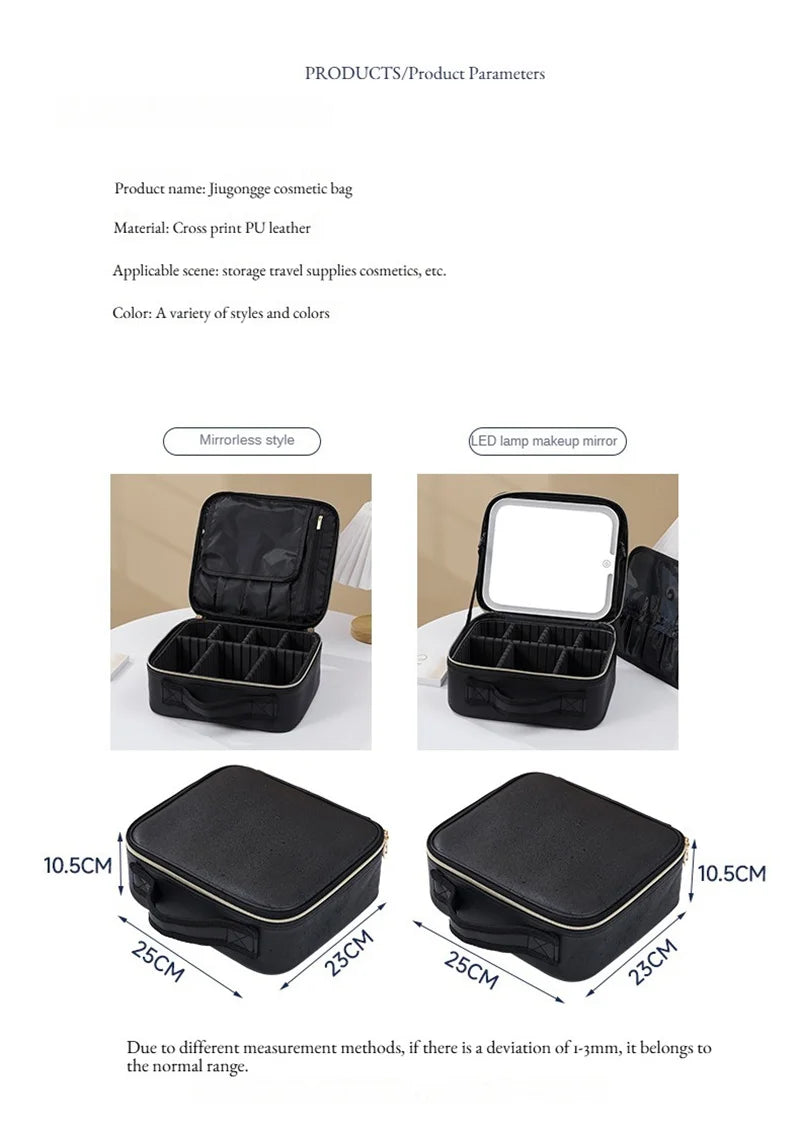 LED Cosmetic Case with Lights and Mirror Cosmetic Bag Large Capacity Premium Feeling Cosmetic Bag Luxury makeup bag