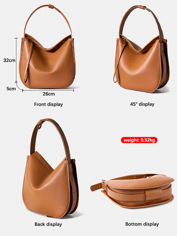 Zency Minimalist luxury Designer Bag Women Messenger Bag Genuine Leather Shoulder Handbags Large Capacity Tote Bag HoboFor Work