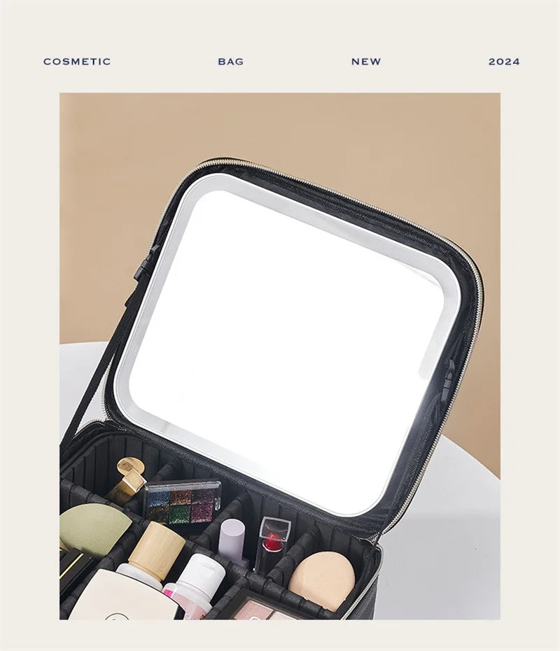 LED Cosmetic Case with Lights and Mirror Cosmetic Bag Large Capacity Premium Feeling Cosmetic Bag Luxury makeup bag