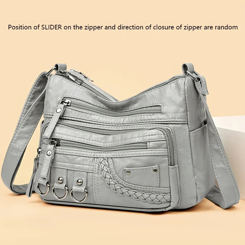 Vintage PU Leather Purses for Women, Multi-Pocket Handbag, Crossbody Shoulder Bags, High Quality Design, Ladies, 2022