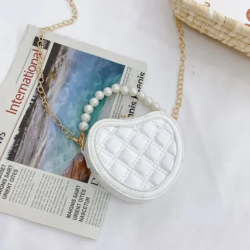 Kids Leather Purses and Handbags Mini Crossbody Bags for Girls Heart Messenger Bag Toddler Pearl Tote Hand Bags