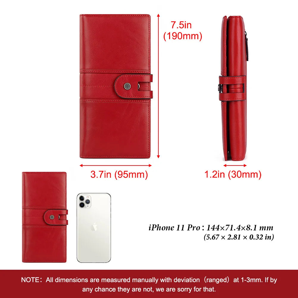 Fashion Women's Wallet RFID Original Leather Purses with Coins and Cards Large Capacity Female Trifold Handy Clutch Phone Bag