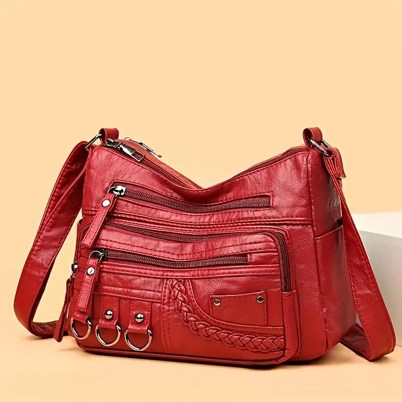 Vintage PU Leather Purses for Women, Multi-Pocket Handbag, Crossbody Shoulder Bags, High Quality Design, Ladies, 2022
