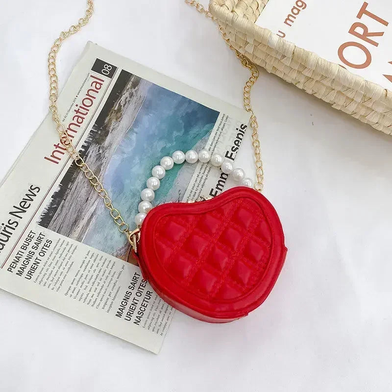 Kids Leather Purses and Handbags Mini Crossbody Bags for Girls Heart Messenger Bag Toddler Pearl Tote Hand Bags