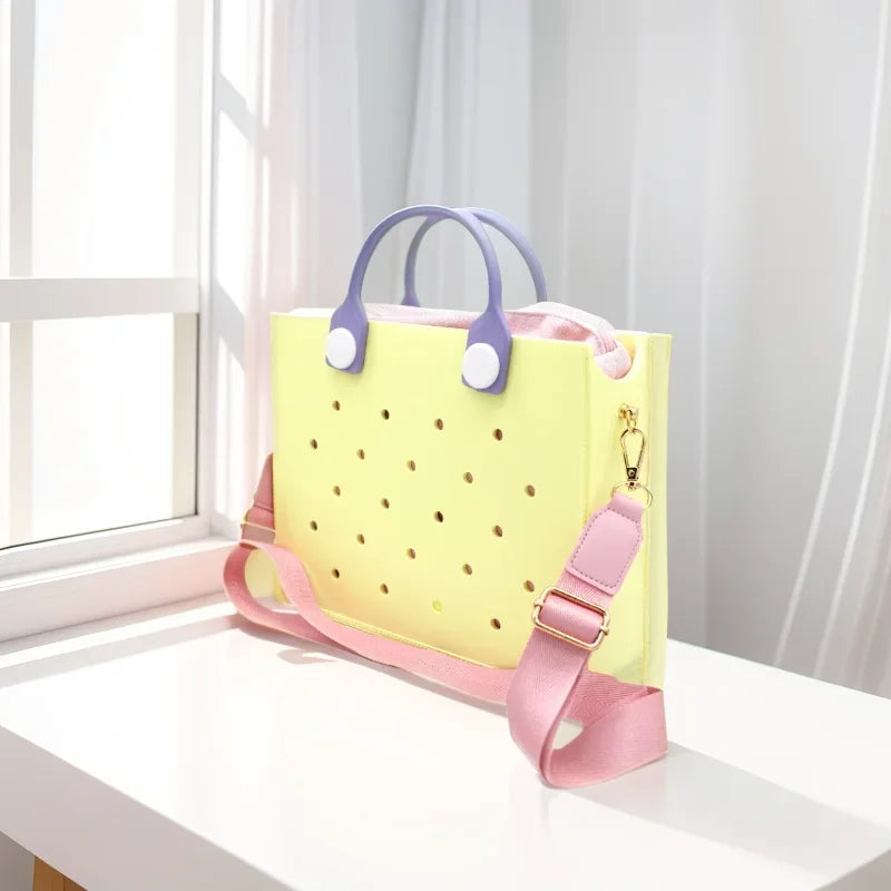 The orange guy Purple Women Fashion New EVA Punched Handbag Casual Waterproof Travel Tote Bag Fit Charms Outdoor Beach Bags