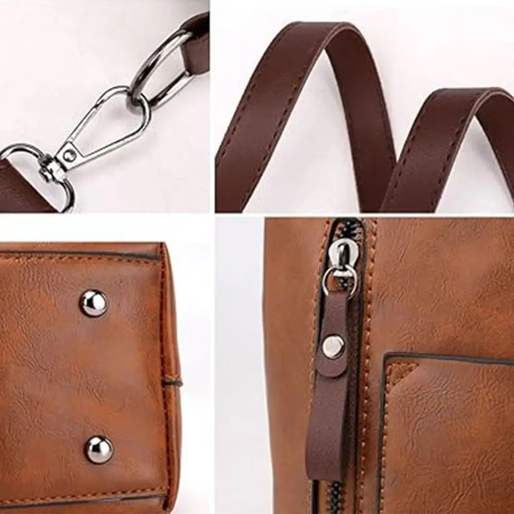 Ladies Vintage Leather Shoulder Bag, Large Leather Purses Work Bags with Multi-Pocket Tote Bag Crossbody Handbags for Women