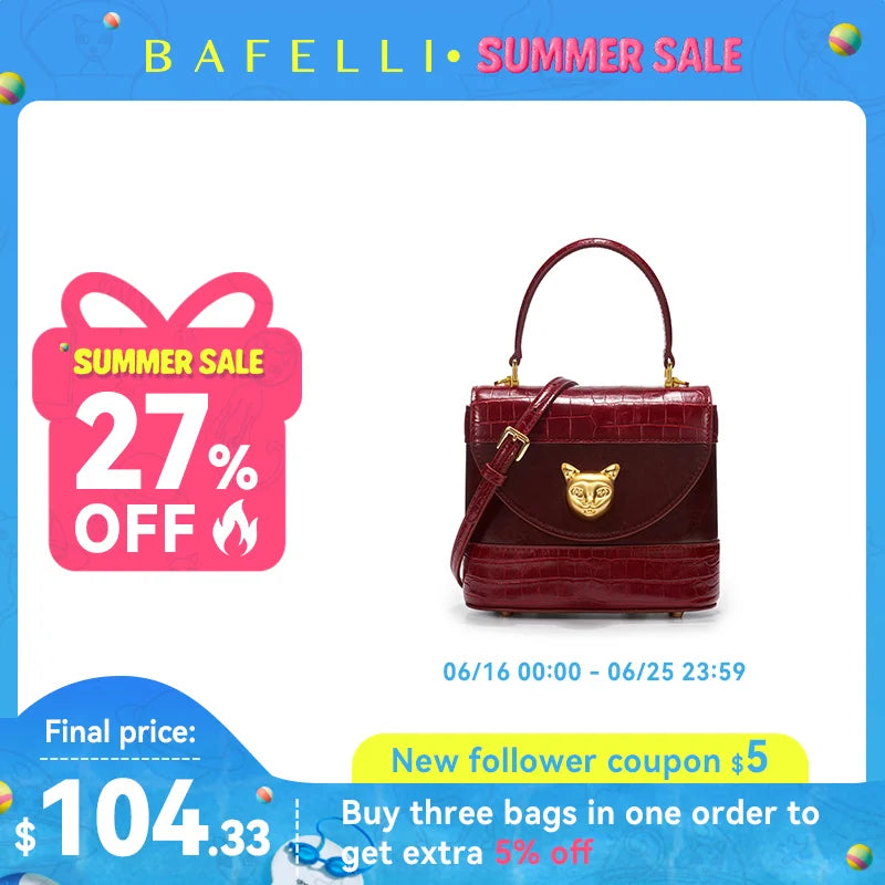 BAFELLI HANDBAG 2025 WOMEN'S NEW CROSSBODY LEATHER PURSE EVENING BAG CROCODILE GRAIN DESIGNER BUCKET CAT LUXURY BRAND FASHION