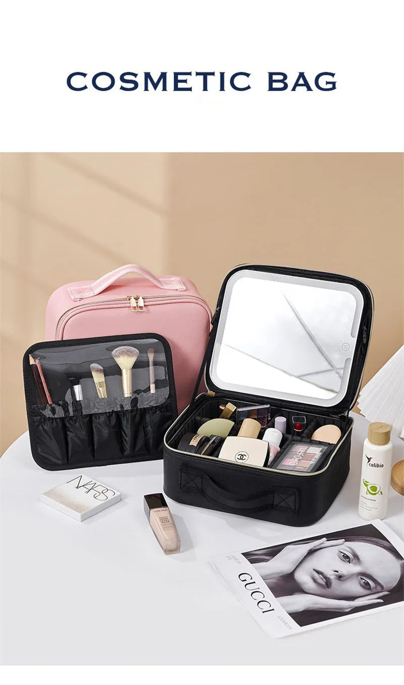 LED Cosmetic Case with Lights and Mirror Cosmetic Bag Large Capacity Premium Feeling Cosmetic Bag Luxury makeup bag