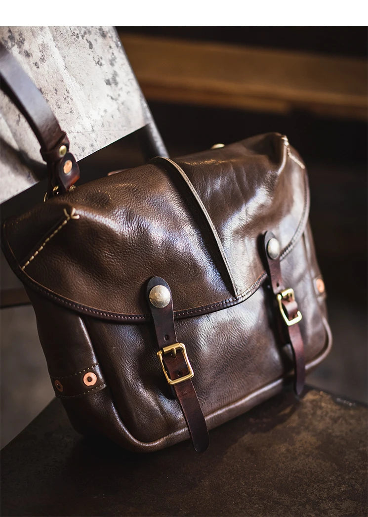 Vintage personality designer handmade high-quality cow leather men's messenger bag work luxury genuine leather shoulder bag