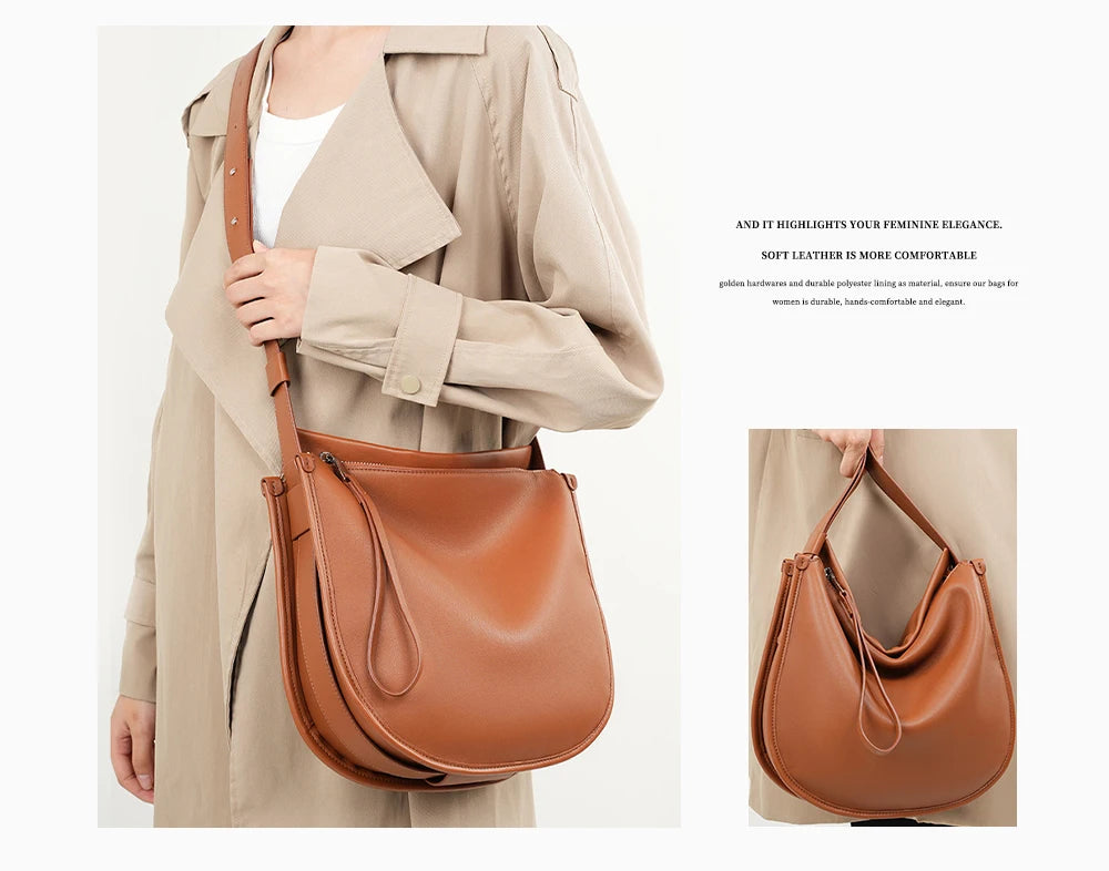 Zency Minimalist luxury Designer Bag Women Messenger Bag Genuine Leather Shoulder Handbags Large Capacity Tote Bag HoboFor Work