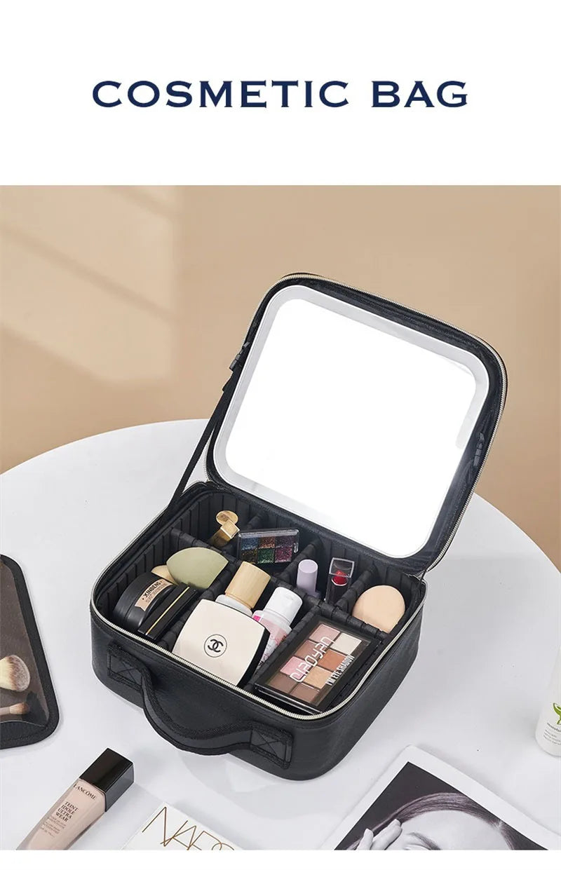 LED Cosmetic Case with Lights and Mirror Cosmetic Bag Large Capacity Premium Feeling Cosmetic Bag Luxury makeup bag