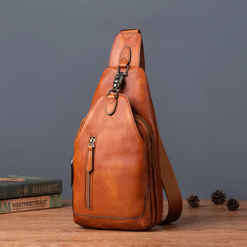 Anti theft  Men's Bag Luxury Brand Designer Single Shoulder Chest Bag Leather Male Crossbody Chest Pack Street Small Sling Bag