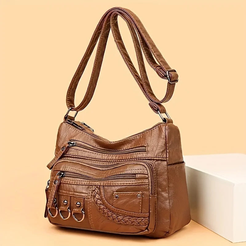 Vintage PU Leather Purses for Women, Multi-Pocket Handbag, Crossbody Shoulder Bags, High Quality Design, Ladies, 2022