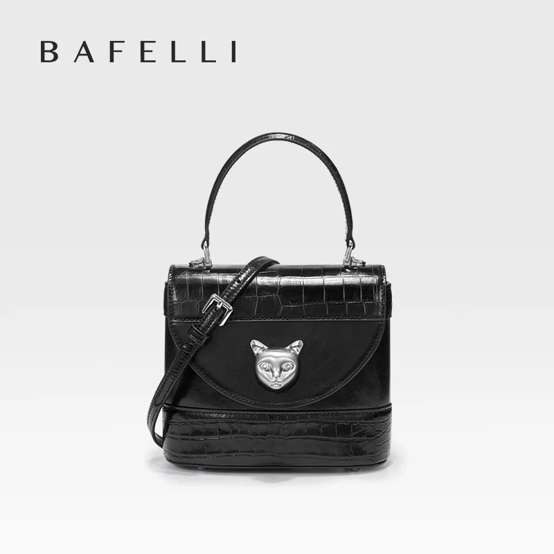 BAFELLI HANDBAG 2025 WOMEN'S NEW CROSSBODY LEATHER PURSE EVENING BAG CROCODILE GRAIN DESIGNER BUCKET CAT LUXURY BRAND FASHION