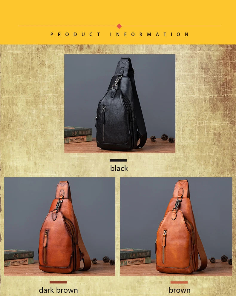Anti theft  Men's Bag Luxury Brand Designer Single Shoulder Chest Bag Leather Male Crossbody Chest Pack Street Small Sling Bag