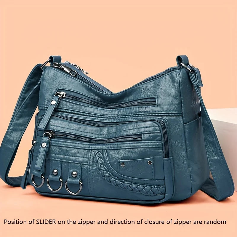 Vintage PU Leather Purses for Women, Multi-Pocket Handbag, Crossbody Shoulder Bags, High Quality Design, Ladies, 2022