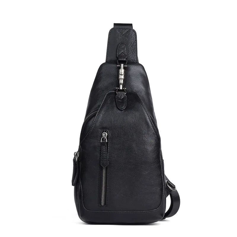 Anti theft  Men's Bag Luxury Brand Designer Single Shoulder Chest Bag Leather Male Crossbody Chest Pack Street Small Sling Bag