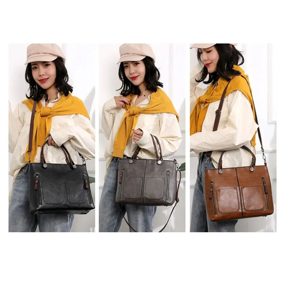 Ladies Vintage Leather Shoulder Bag, Large Leather Purses Work Bags with Multi-Pocket Tote Bag Crossbody Handbags for Women