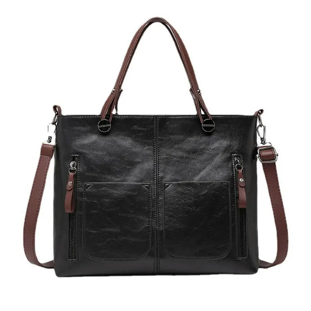 Ladies Vintage Leather Shoulder Bag, Large Leather Purses Work Bags with Multi-Pocket Tote Bag Crossbody Handbags for Women