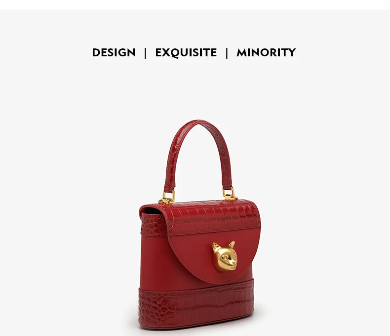 BAFELLI HANDBAG 2025 WOMEN'S NEW CROSSBODY LEATHER PURSE EVENING BAG CROCODILE GRAIN DESIGNER BUCKET CAT LUXURY BRAND FASHION
