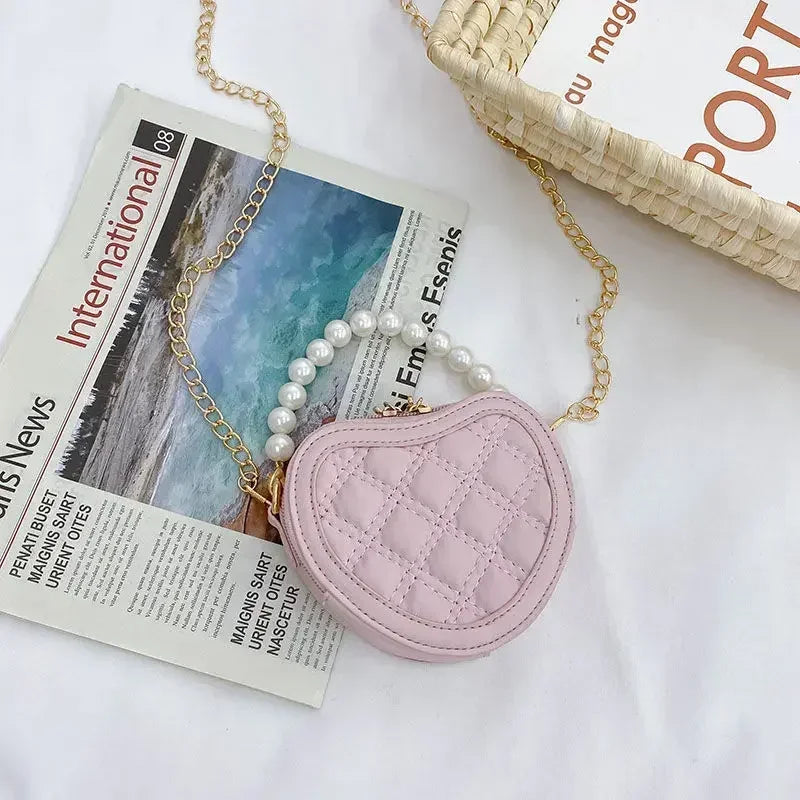 Kids Leather Purses and Handbags Mini Crossbody Bags for Girls Heart Messenger Bag Toddler Pearl Tote Hand Bags