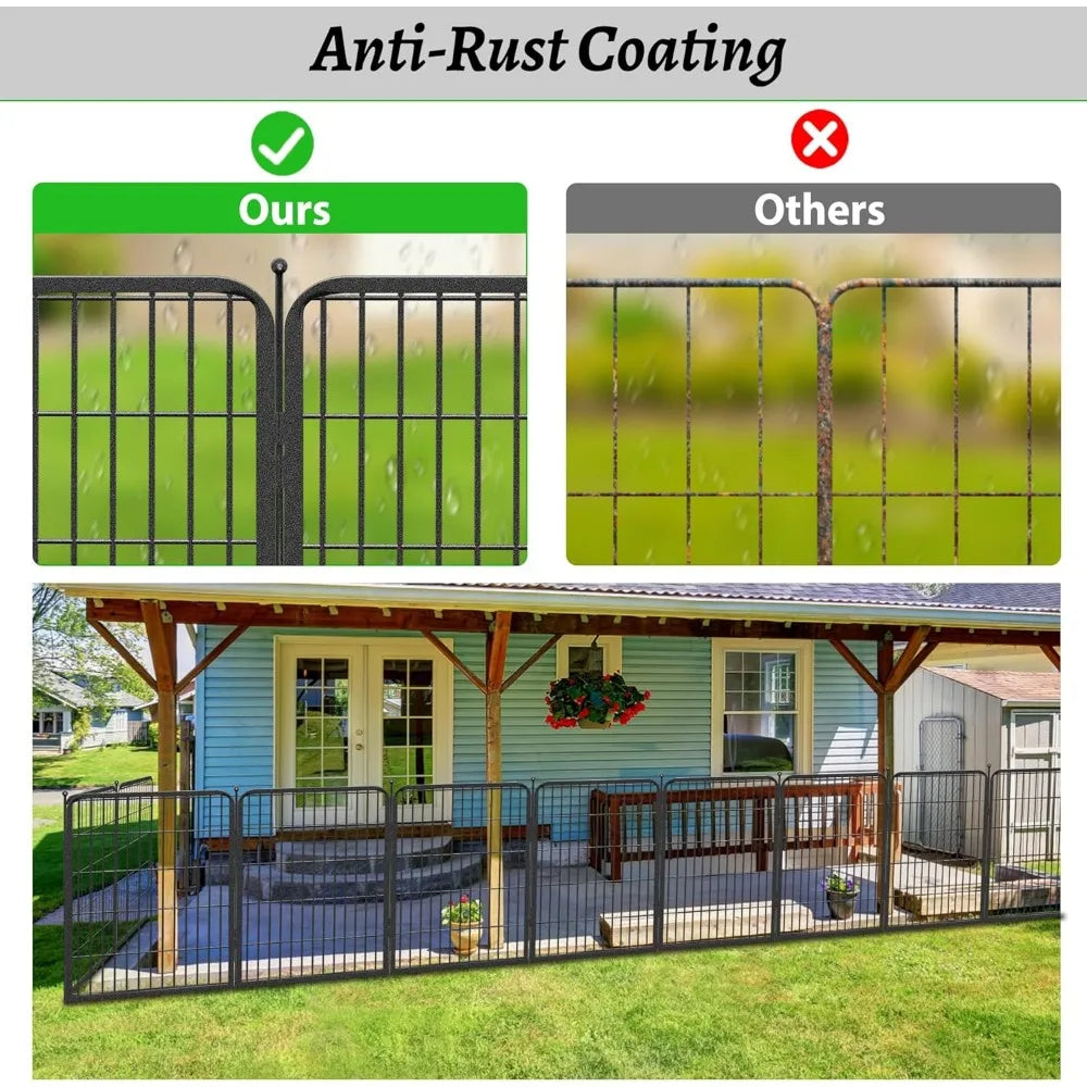 Decorative Garden Fence with Gate Metal Fence Panels 46ft (L)×32in(H) No Dig Fence for Dogs, 20 Panels Heavy Duty Fencing