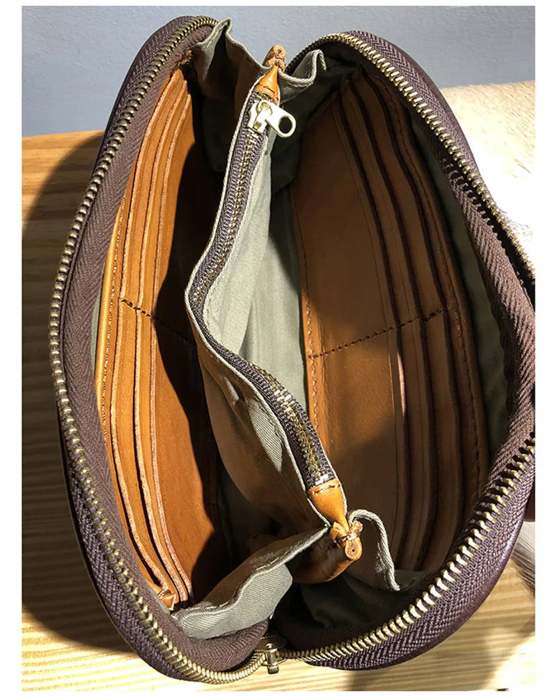 Vintage Handmade Luxury Genuine Leather Men Clutch Bag Casual Designer High Quality Real Cowhide Phone Card Holder Wallet