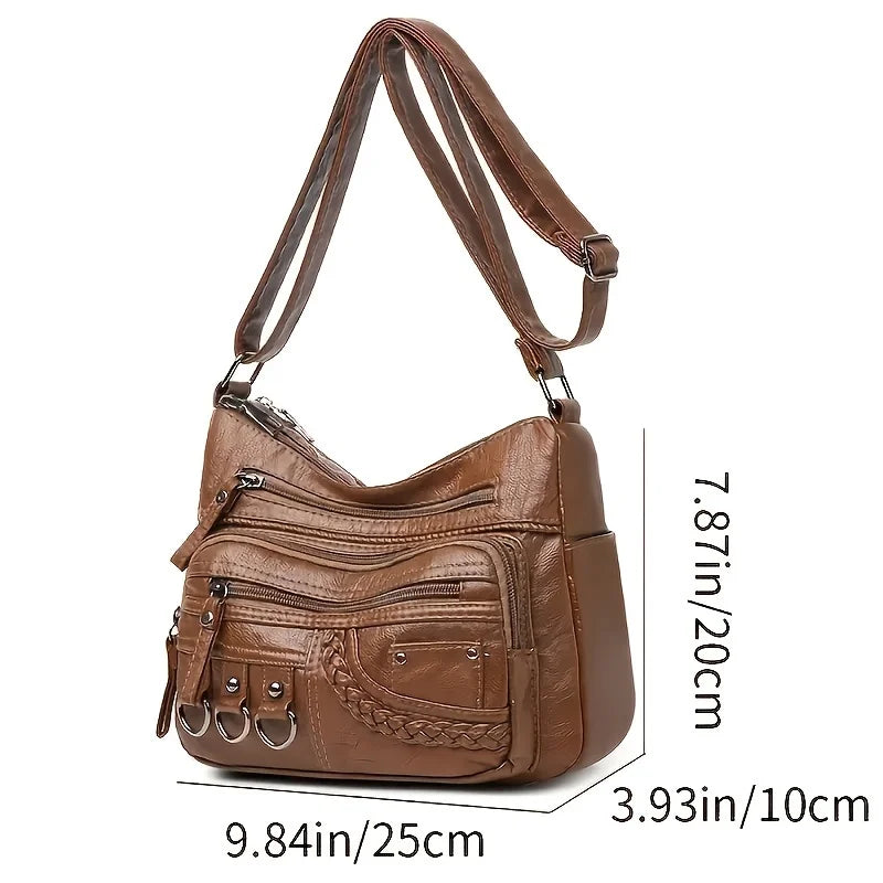 Vintage PU Leather Purses for Women, Multi-Pocket Handbag, Crossbody Shoulder Bags, High Quality Design, Ladies, 2022