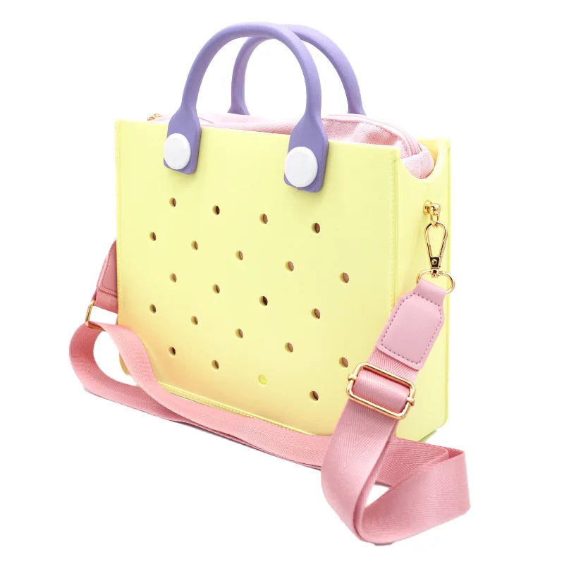 The orange guy Purple Women Fashion New EVA Punched Handbag Casual Waterproof Travel Tote Bag Fit Charms Outdoor Beach Bags