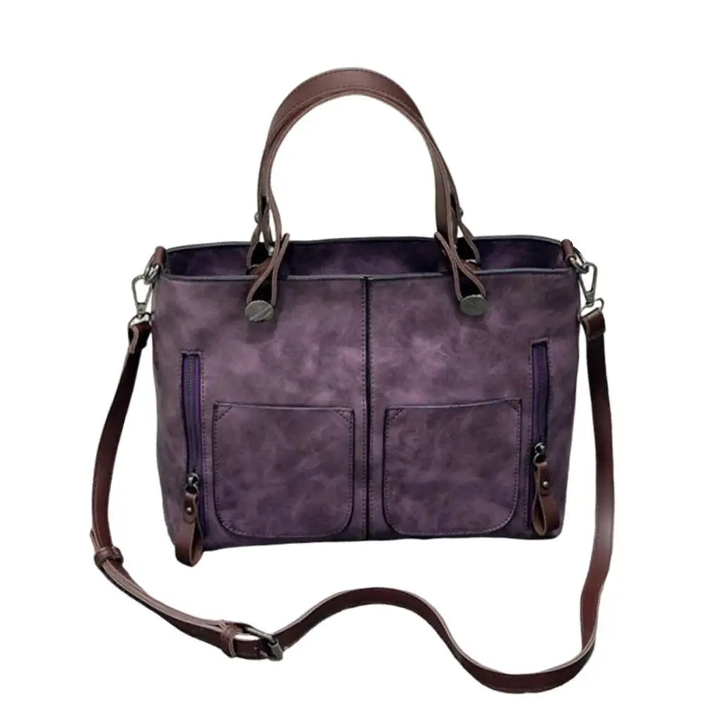 Ladies Vintage Leather Shoulder Bag, Large Leather Purses Work Bags with Multi-Pocket Tote Bag Crossbody Handbags for Women