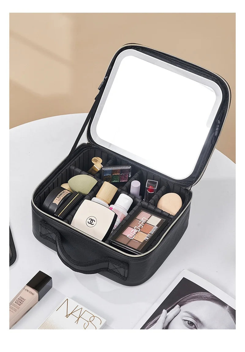 LED Cosmetic Case with Lights and Mirror Cosmetic Bag Large Capacity Premium Feeling Cosmetic Bag Luxury makeup bag