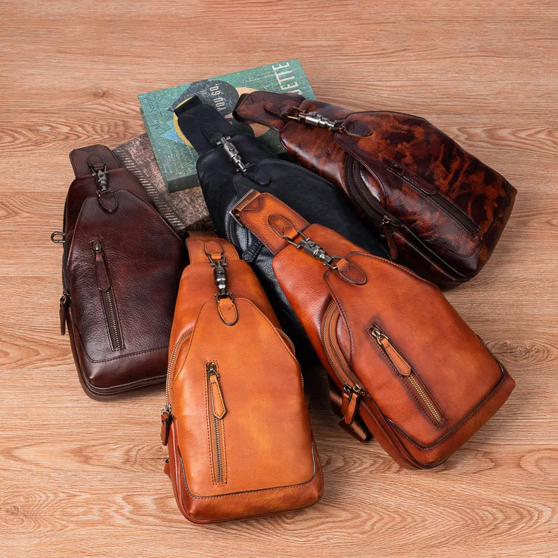 Anti theft  Men's Bag Luxury Brand Designer Single Shoulder Chest Bag Leather Male Crossbody Chest Pack Street Small Sling Bag