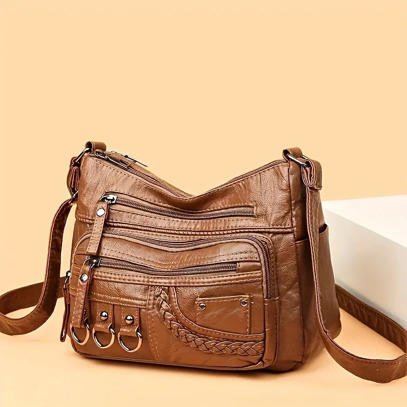 Vintage PU Leather Purses for Women, Multi-Pocket Handbag, Crossbody Shoulder Bags, High Quality Design, Ladies, 2022