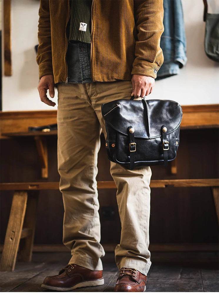 Vintage personality designer handmade high-quality cow leather men's messenger bag work luxury genuine leather shoulder bag