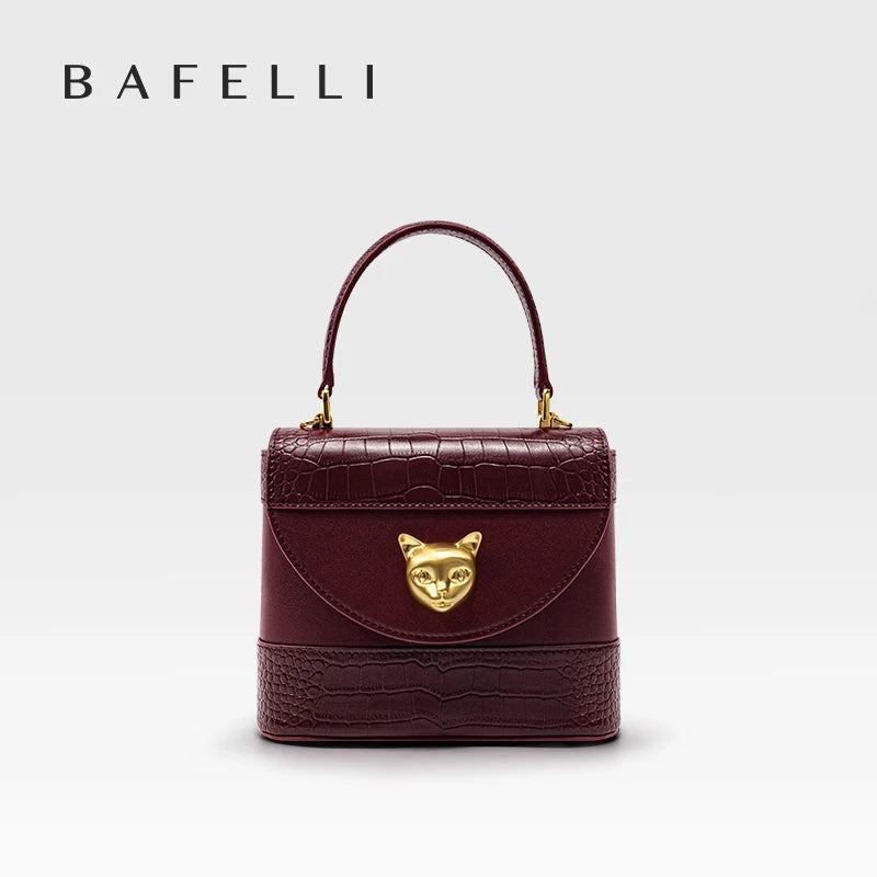 BAFELLI HANDBAG 2025 WOMEN'S NEW CROSSBODY LEATHER PURSE EVENING BAG CROCODILE GRAIN DESIGNER BUCKET CAT LUXURY BRAND FASHION