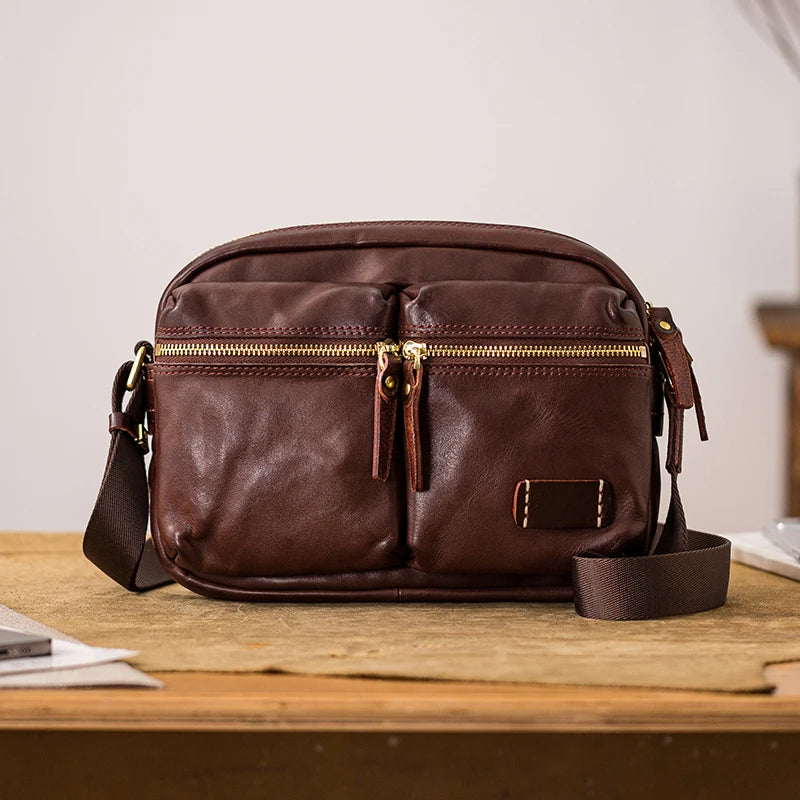 Fashion designers handmade vegetable tanned leather men's shoulder bag casual luxury genuine leather teens black crossbody bag