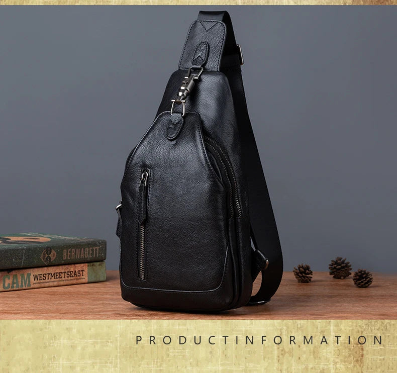 Anti theft  Men's Bag Luxury Brand Designer Single Shoulder Chest Bag Leather Male Crossbody Chest Pack Street Small Sling Bag