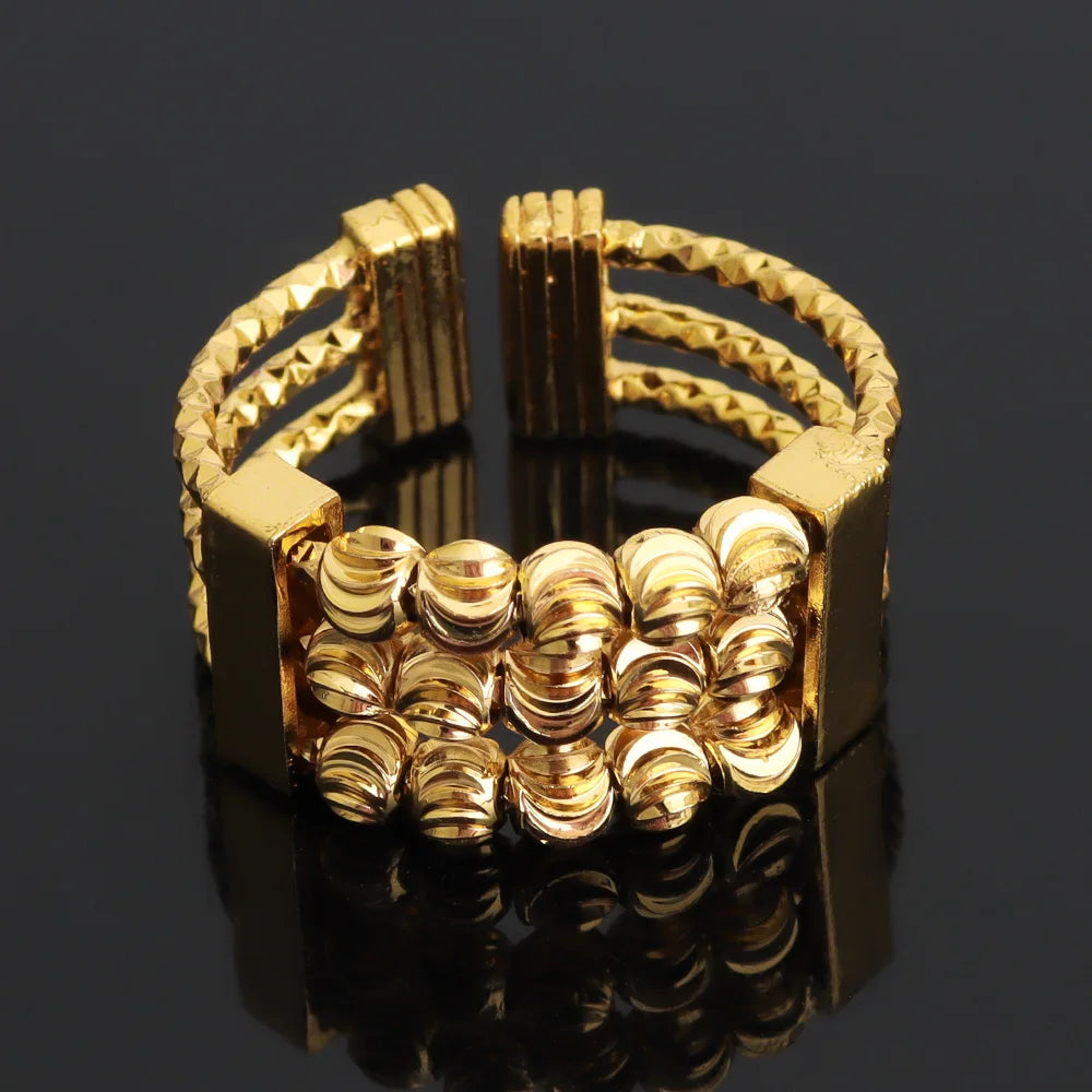 Noble Dubai Gold Color Jewelry Set For Women Luxury Multi Layer Bangle And Multi Bead Ring For Easter Gifts Wedding Arabic Party