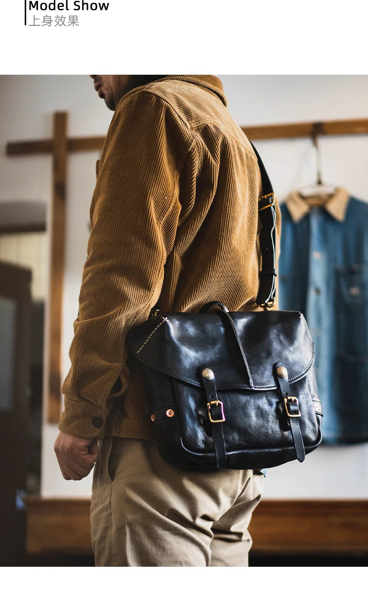 Vintage personality designer handmade high-quality cow leather men's messenger bag work luxury genuine leather shoulder bag