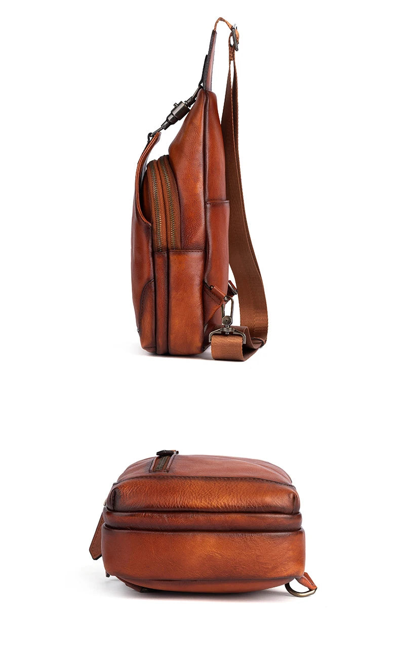 Anti theft  Men's Bag Luxury Brand Designer Single Shoulder Chest Bag Leather Male Crossbody Chest Pack Street Small Sling Bag