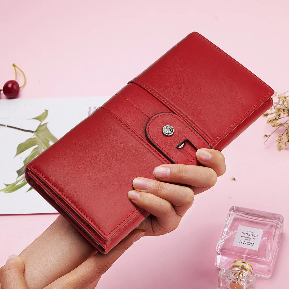Fashion Women's Wallet RFID Original Leather Purses with Coins and Cards Large Capacity Female Trifold Handy Clutch Phone Bag