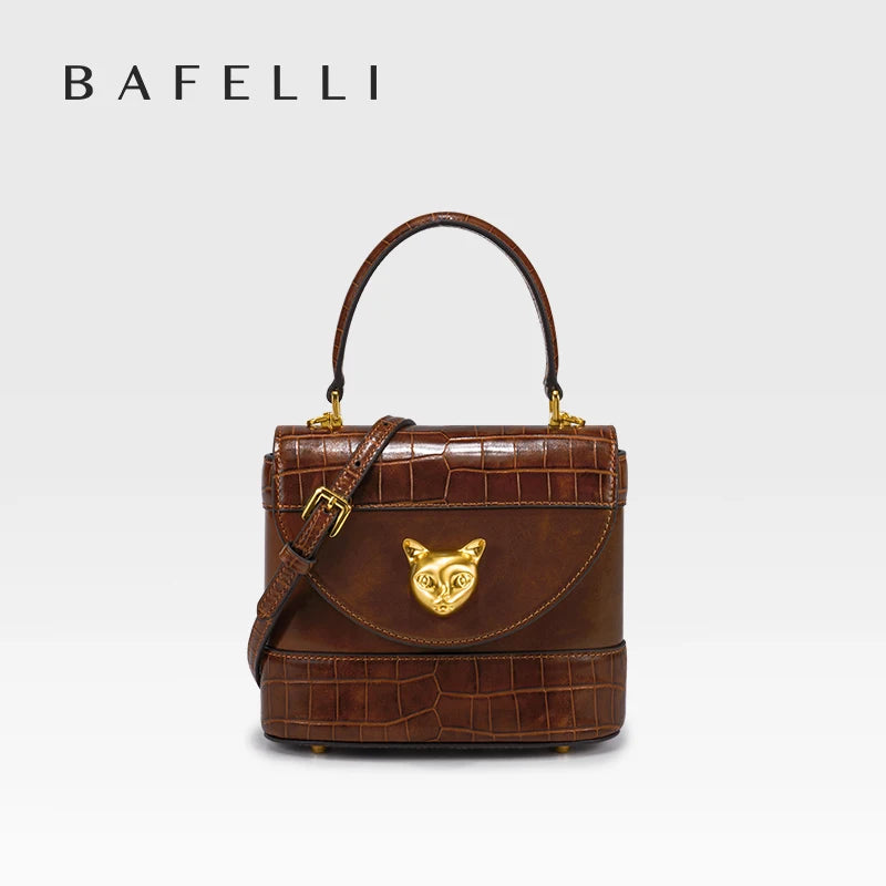 BAFELLI HANDBAG 2025 WOMEN'S NEW CROSSBODY LEATHER PURSE EVENING BAG CROCODILE GRAIN DESIGNER BUCKET CAT LUXURY BRAND FASHION