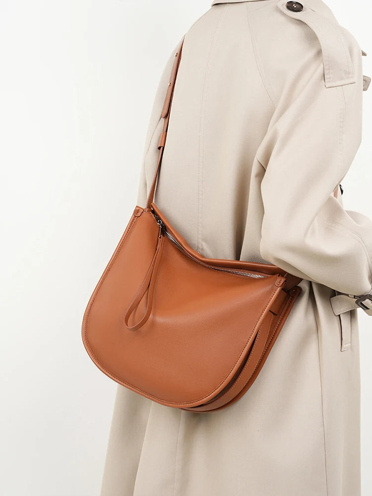 Zency Minimalist luxury Designer Bag Women Messenger Bag Genuine Leather Shoulder Handbags Large Capacity Tote Bag HoboFor Work