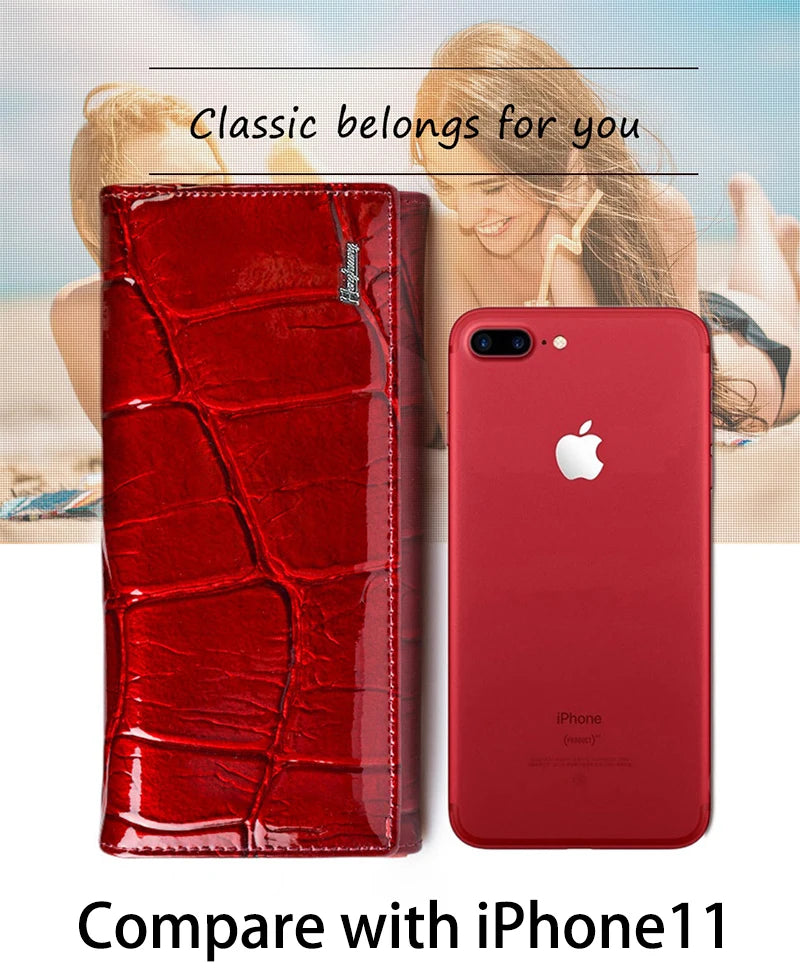Handbag for Women Clutch Bags Female Long Wallets Genuine	Leather Purses Ladies Gift Elegant Luxury Wallet Shiny Money Bag