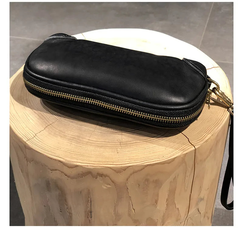 Vintage Handmade Luxury Genuine Leather Men Clutch Bag Casual Designer High Quality Real Cowhide Phone Card Holder Wallet