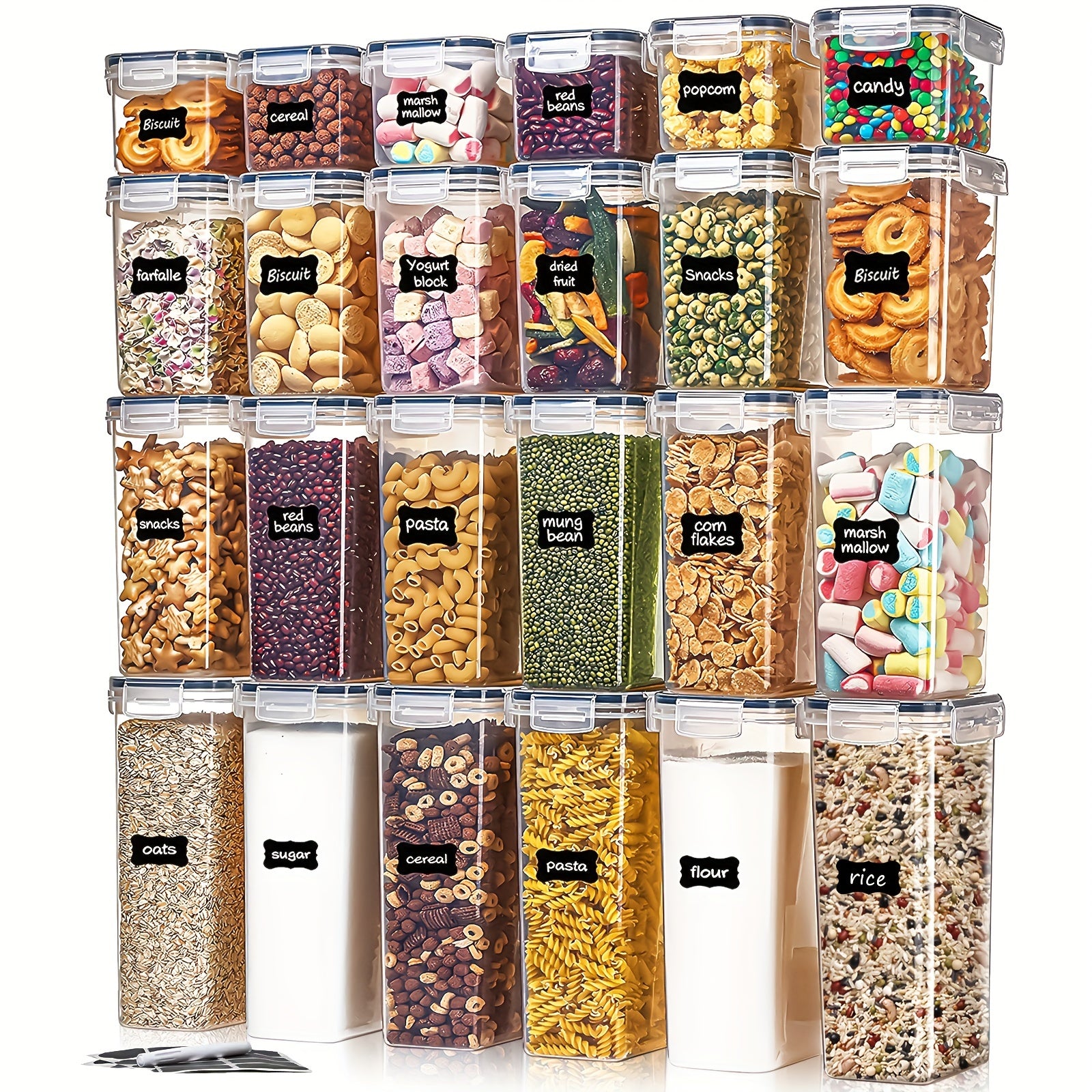 24pcs Pet Food Storage Containers Set With Lids, BPA Free Airtight Plastic Dog Food Storage Buckets With Labels And Marker For Pet Dry Food Snack Storage
