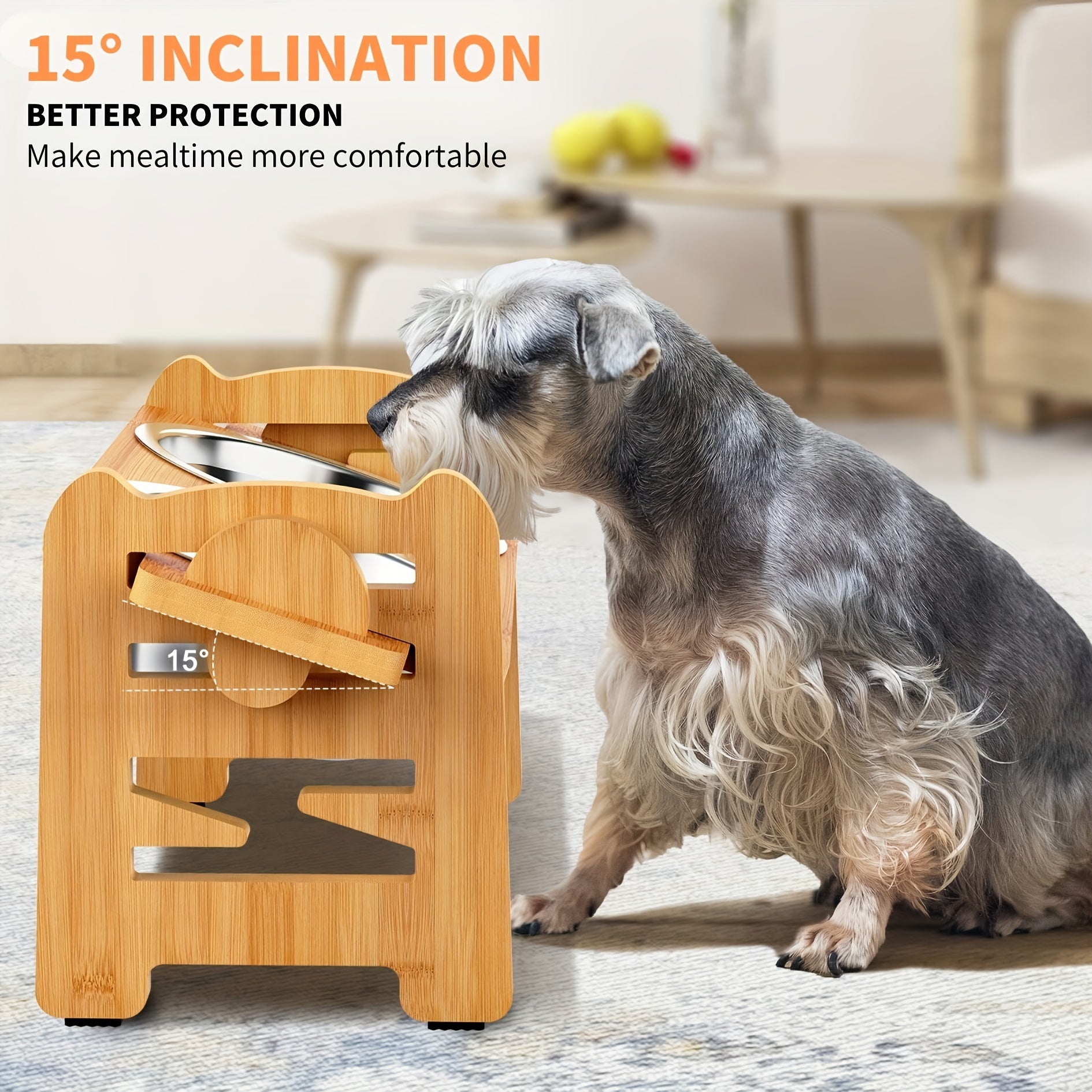 [2-Bowl Elevated Adjustable Dog Feeder] Elevated Adjustable Height Wooden Dog Feeder Stand with 2 Stainless Steel Bowls, Raised Dog Food And Water Bowls Stand for Neck Protection