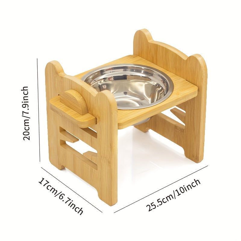 [2-Bowl Elevated Adjustable Dog Feeder] Elevated Adjustable Height Wooden Dog Feeder Stand with 2 Stainless Steel Bowls, Raised Dog Food And Water Bowls Stand for Neck Protection
