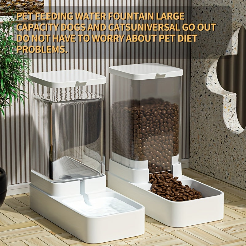 Automatic Self Feeding Station - Gravity Pet Feeder And Water Dispenser Set, Plastic Dog Food Feeder Dog Water Container - Indoor Dogs Christmas Gift