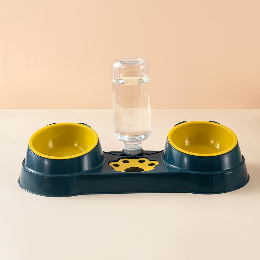 Double Pet Bowl with Automatic Water Feeder, Cat and Dog Food Basin, Drinking Water Cat Supplies